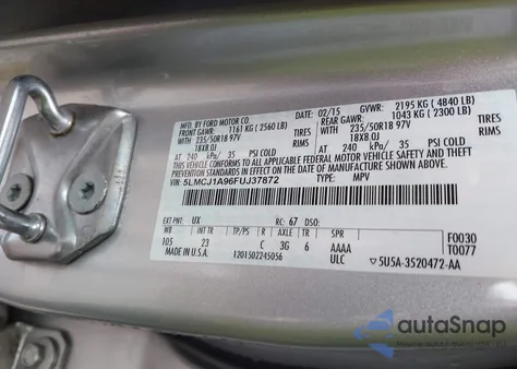 2015 Lincoln Mkc из США, поврежденный, VIN 5LMCJ1A96FUJ37872